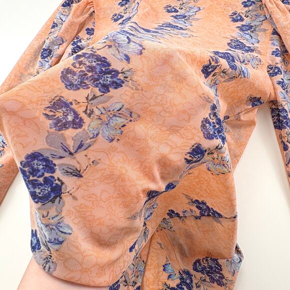 Free People Amber Sheer Floral Long Sleeve Top Size Large - Picture 6 of 12